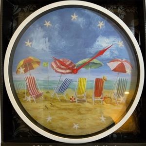 Beach Nautical Coastal Wall Clock 12” Round